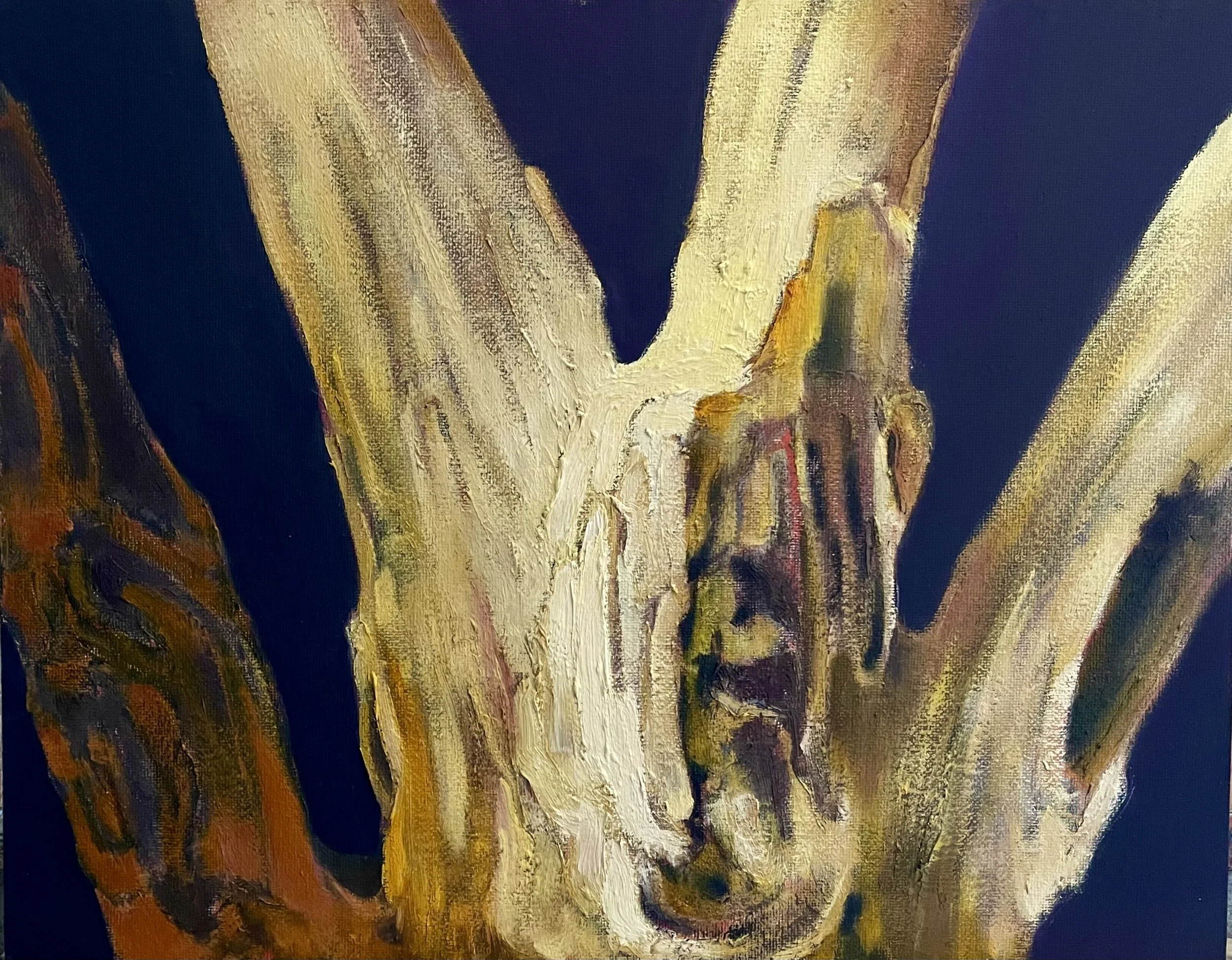 "Bare Bark on Navy," Oil on Canvas Board, 11" x 14"