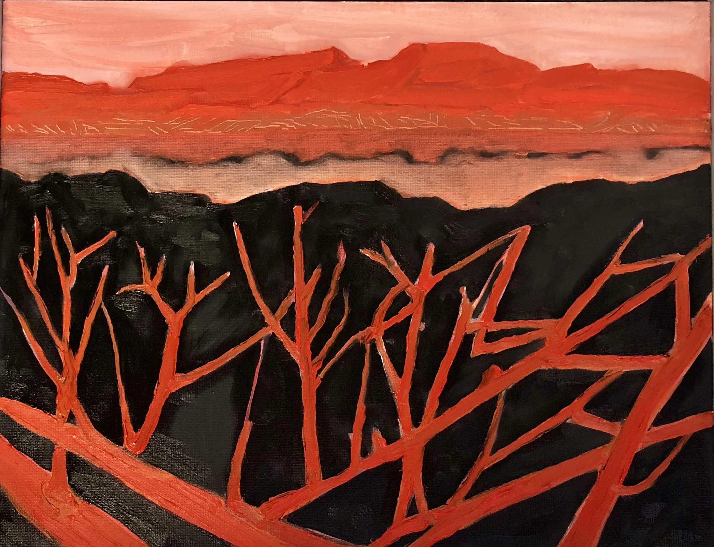 "A Red Forest," Oil on Canvas Board, 11" x 14"