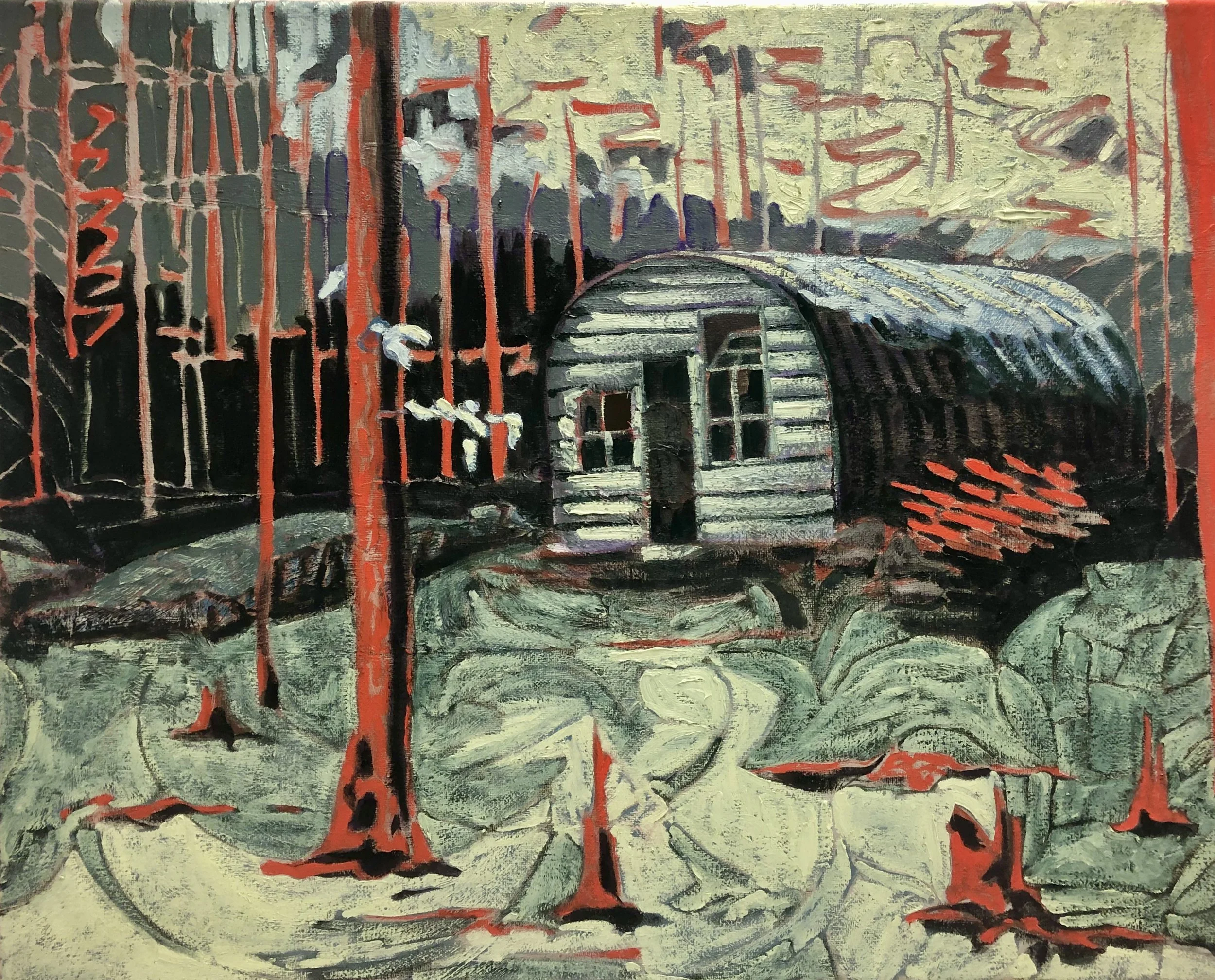 "A Cabin in the Woods," Oil on Canvas Board, 11" x 14"