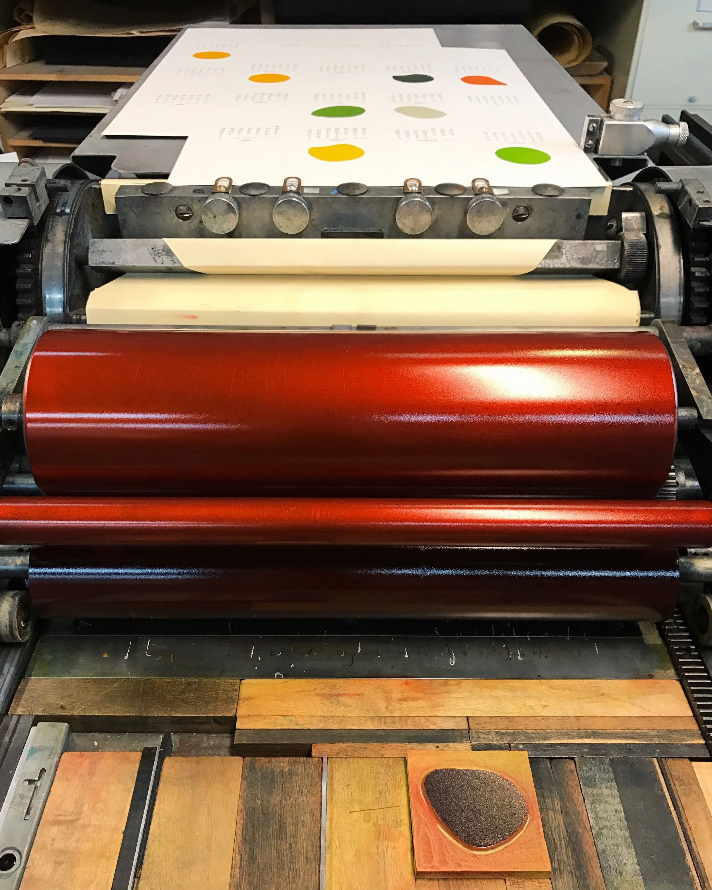 Printing a red February from a wood block 