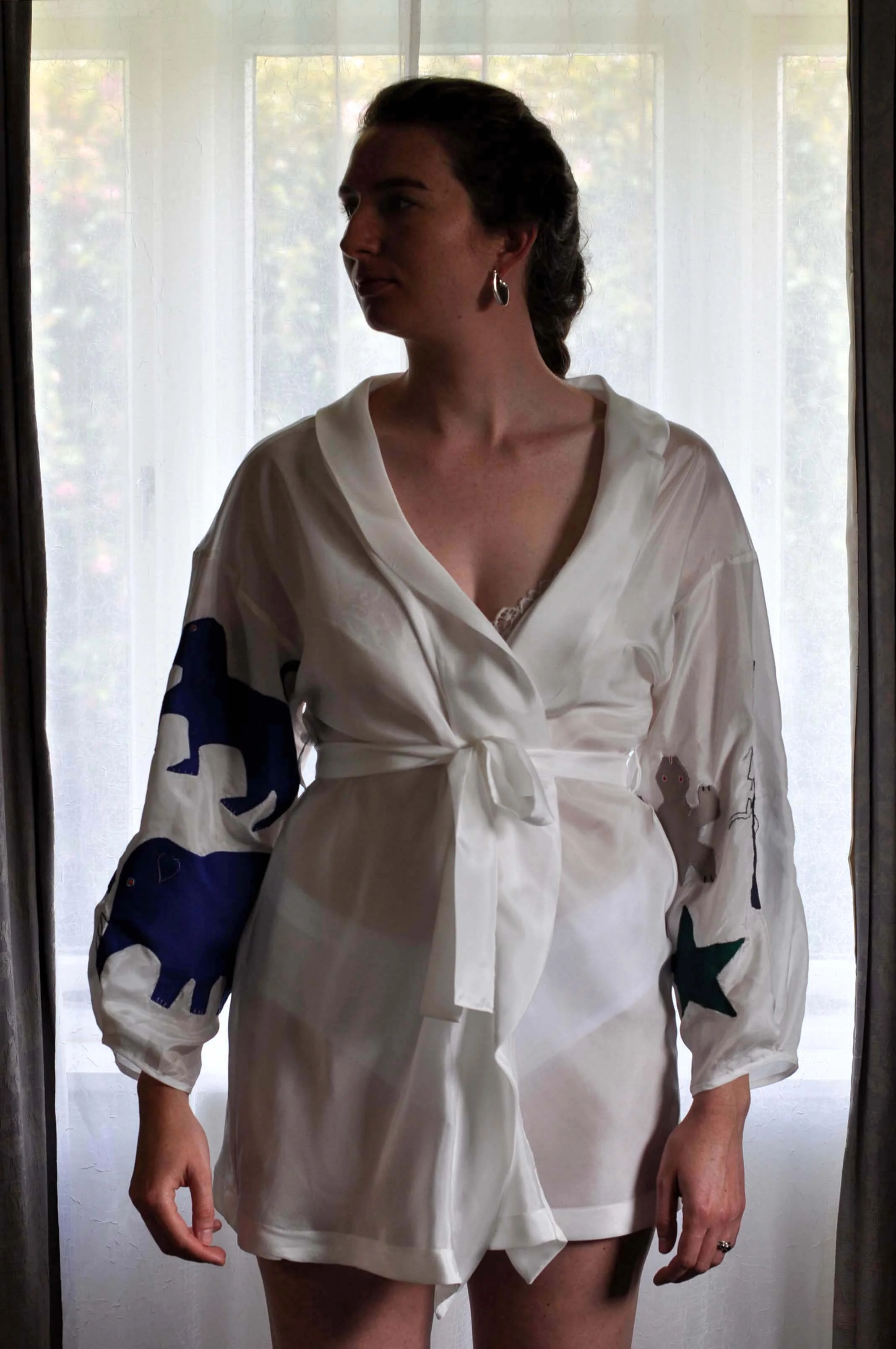 Silk Kimono with Appliqué