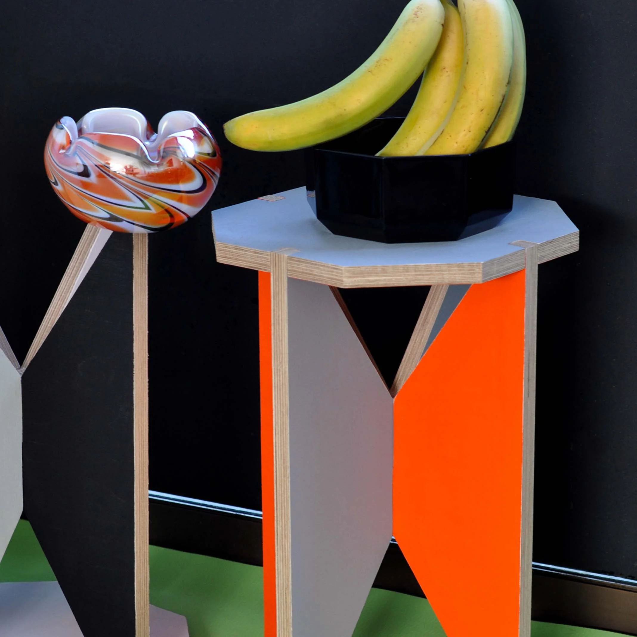 Painted birch stool or side table