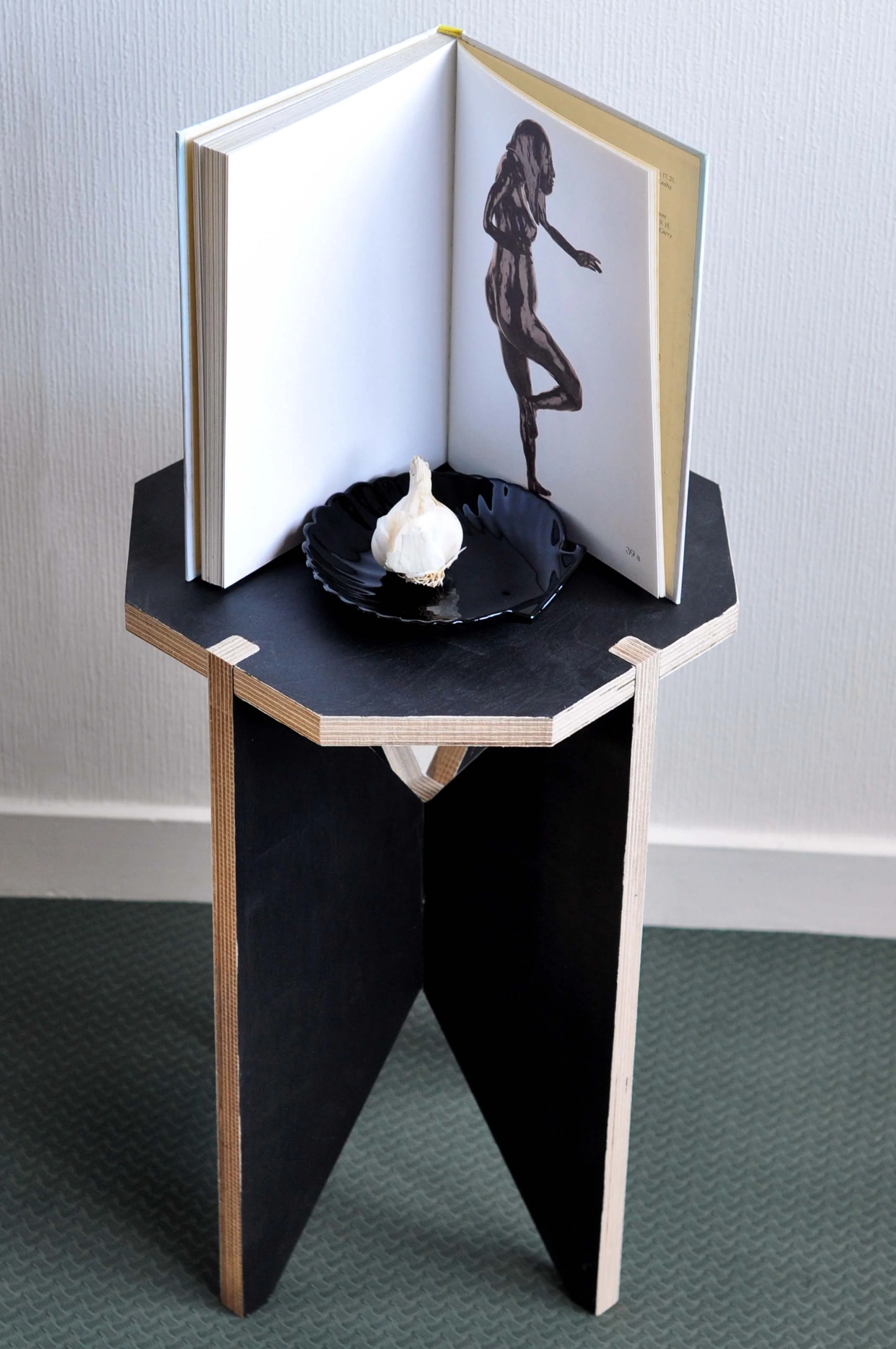 Painted birch stool or side table