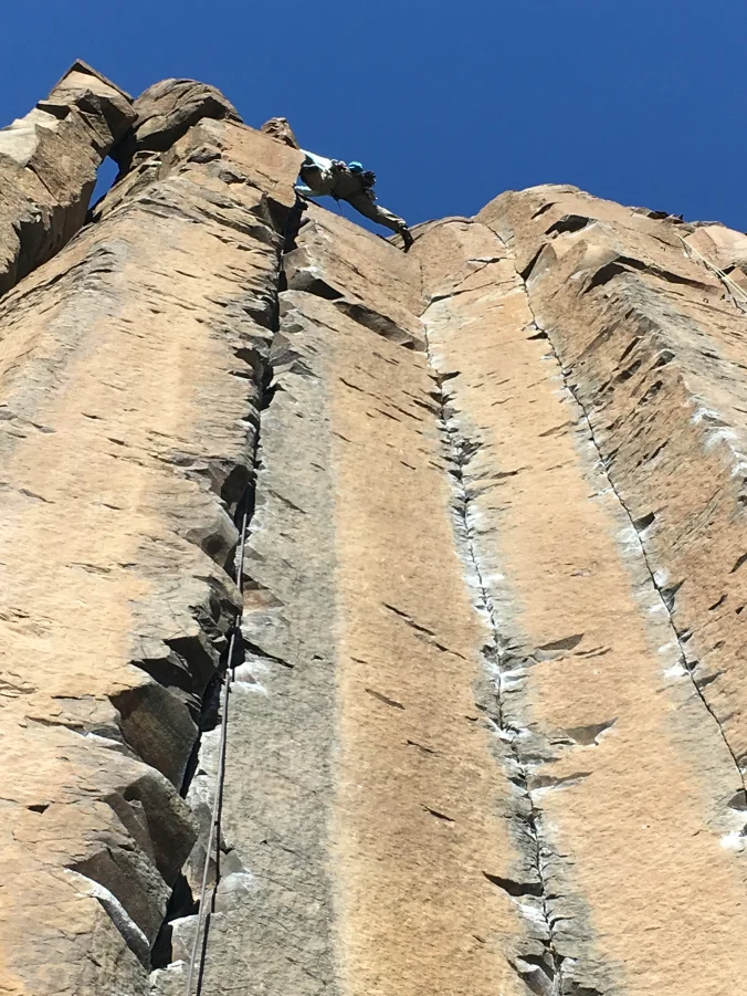 Beta: use those ski legs and stem that thing. Topping out on George and Martha at Frenchman Coulee. Photo: Emily Smith