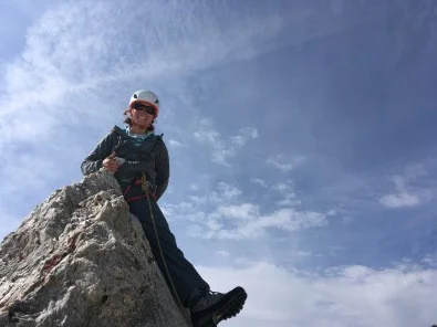 On the summit of Gooseneck Pinnacle. A bonus for our portering for the week. Waiting for summit day at the base of Gannett.