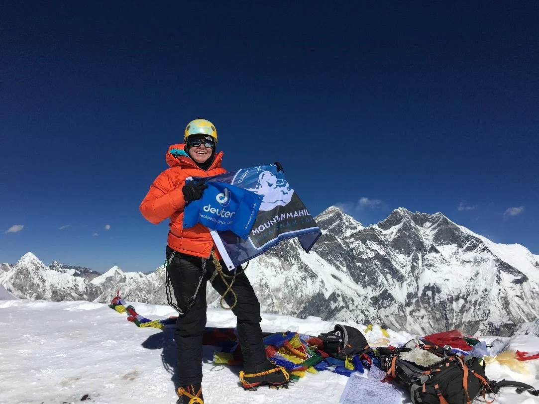 Tammy on the summit of Ama Dablam. (Photo credit: Tammy Martin).