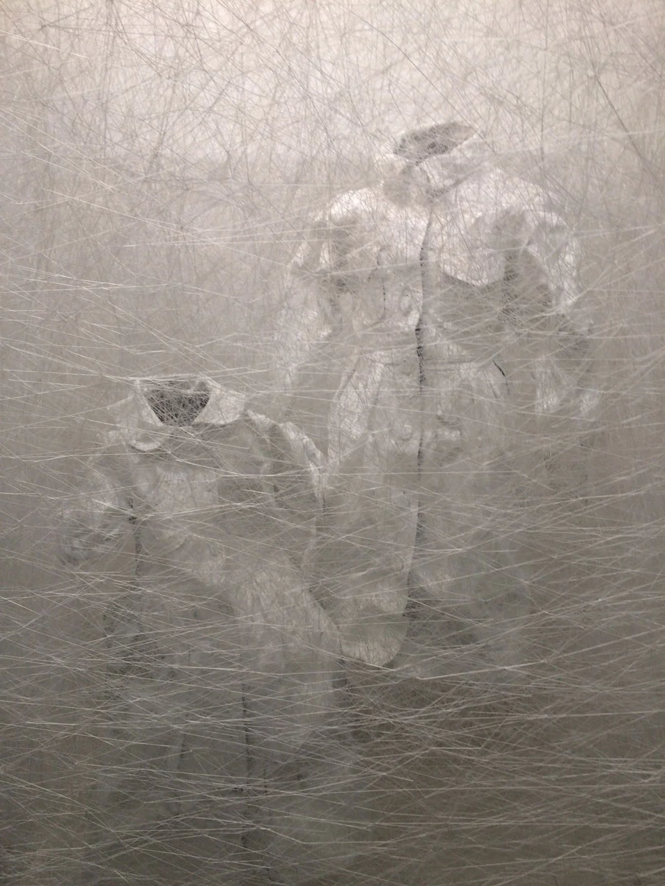 Chiharu Shiota, Detail of State of Being (Dress), 2016, Metal frame, dress and white thread, Galerie Daniel Templon, Paris/Brussels