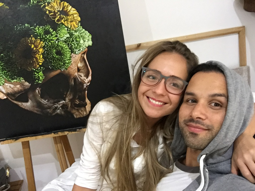 The artist pictured in his studio in Guatemala with his wife, Mariana