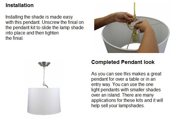 Lampshade Pendant Kits The Lighting, How To Install Pendant Lamp Shade