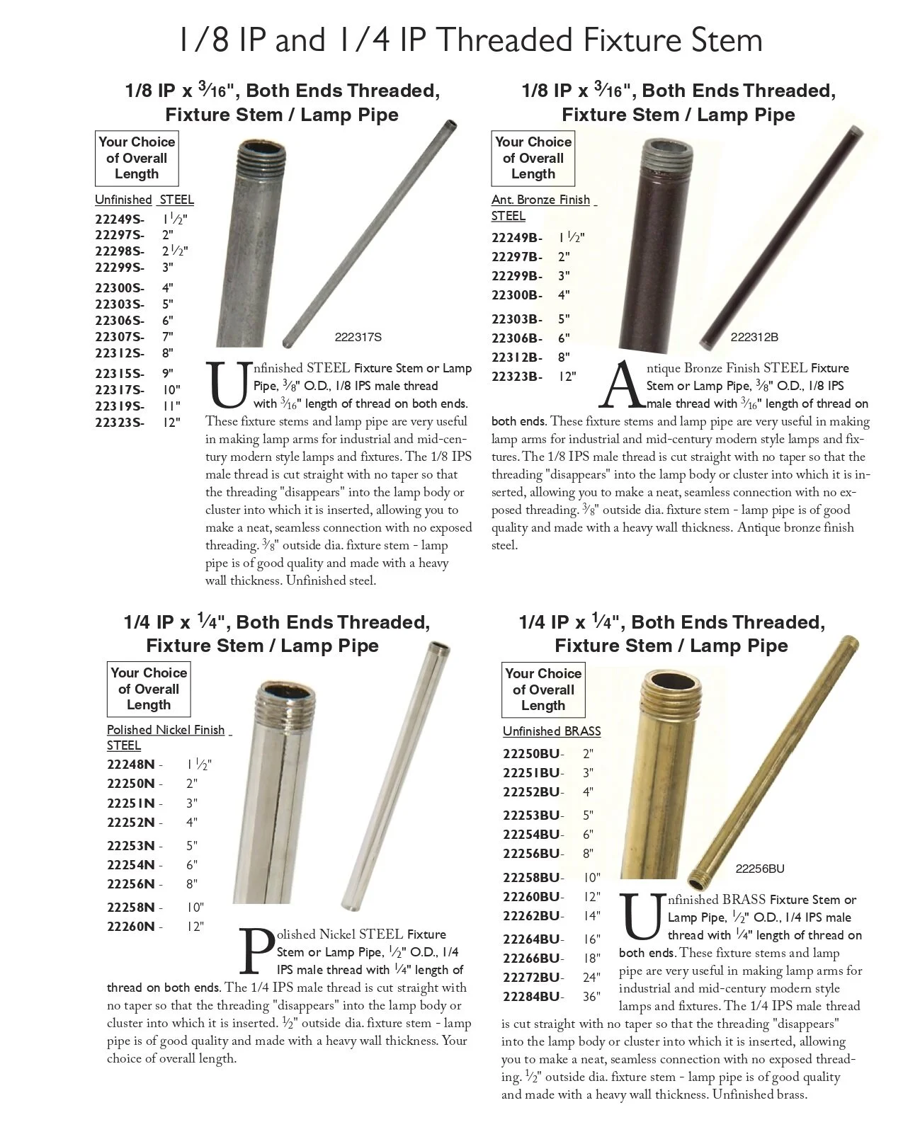 Threaded Pipes / lamp Rods/ Nipples / Tubing - The Lighting Guy Ontario