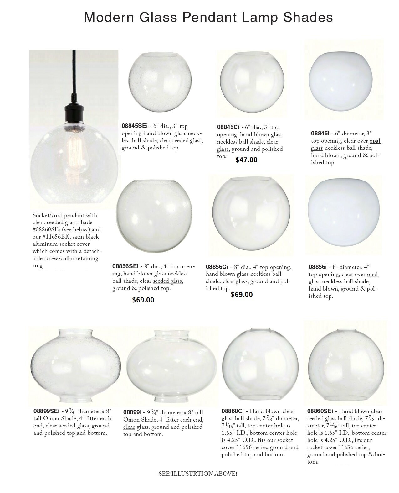 B&P Lamp 6 Opal Glass Neckless Ball Shade