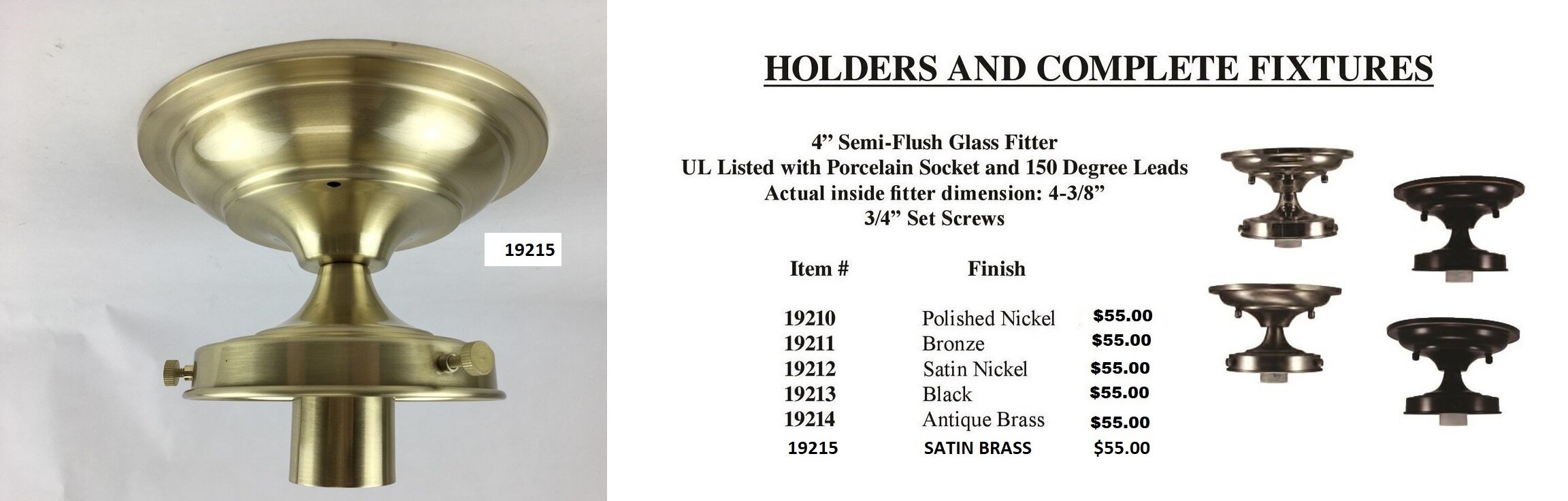 Bronze Semi Flush Glass Fitter & Socket for Schoolhouse Glass 4 3/8 Fitter 