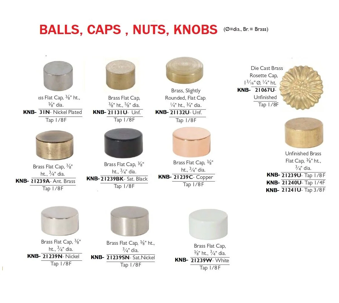 FIXTURE BALLS, CAPS AND KNOBS