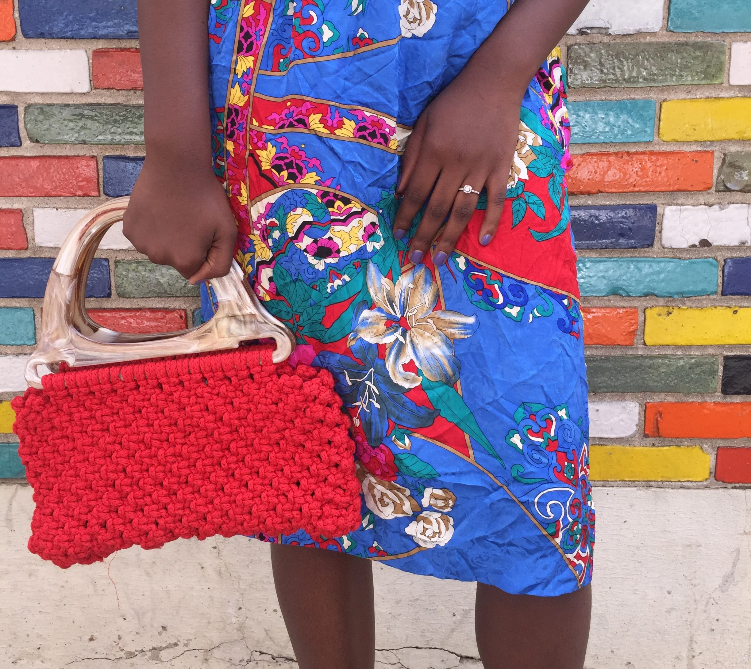 Vintage Silk Skirt, Pearled Shoebox, $36 and Red Crotchet Hand Purse, Pearled Shoebox, $32