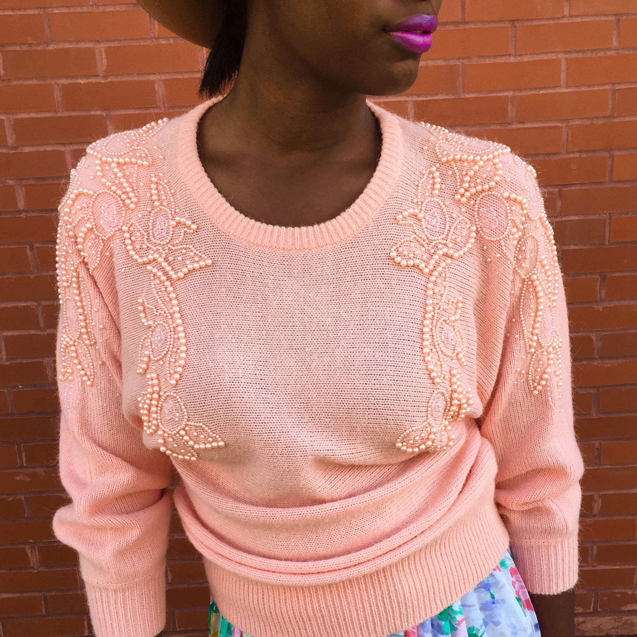 Pearled Pink Sweater, $40, PSB Vintage