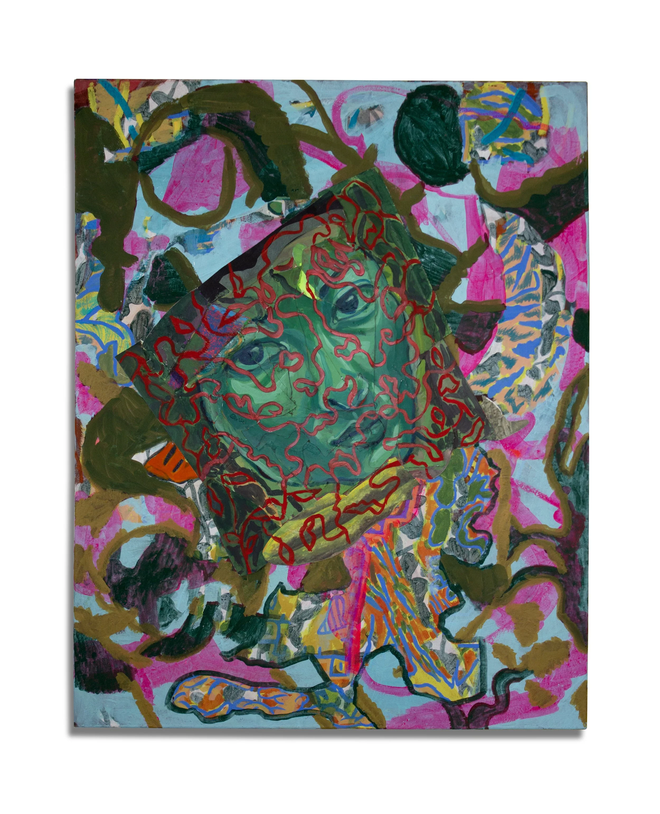 Garden of the Face, 38x46", acrylic and collage on canvas.