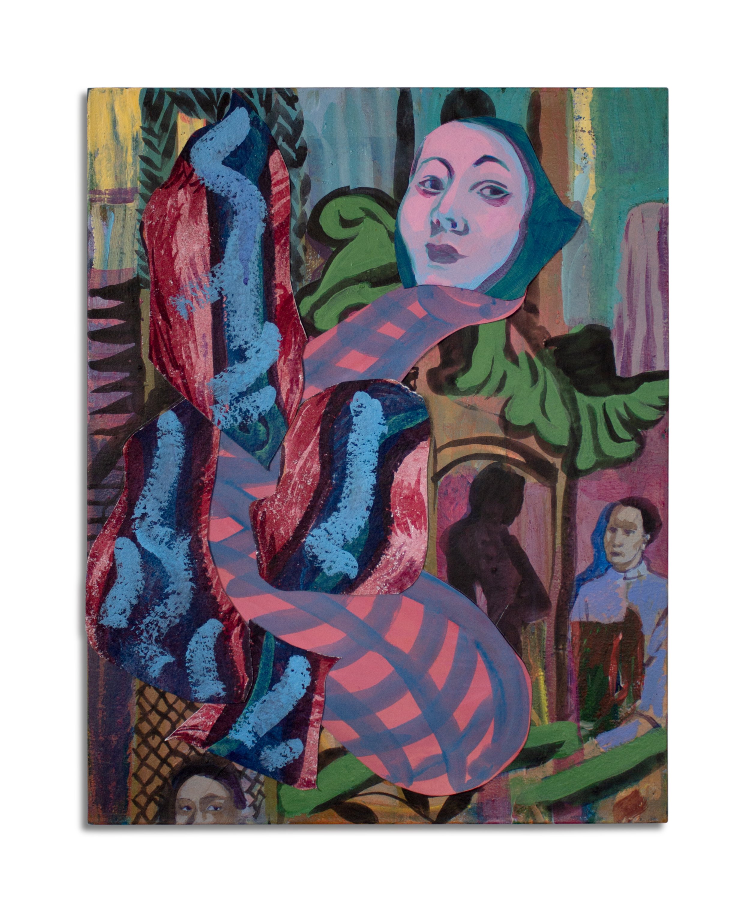 Trying on a Body, 19x24", acrylic and collage on canvas.