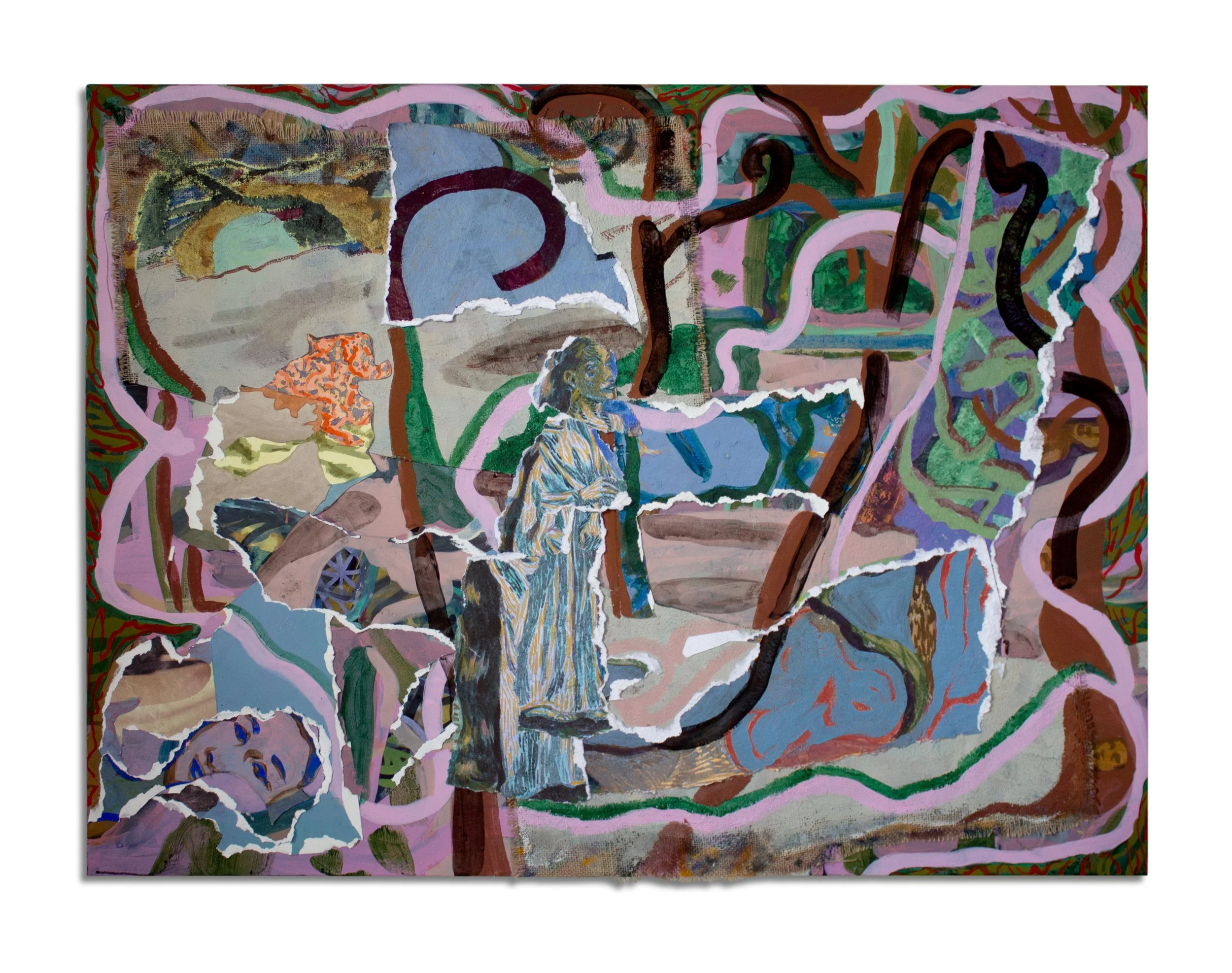 The Mystic, 35x48", watercolor, acrylic, and burlap on paper, stretched over wooden board.