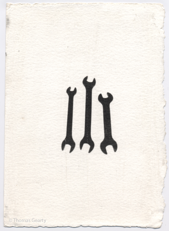  Wrenches, from the series Iconotypes.   Unique liquid-emulsion print on watercolor paper.  