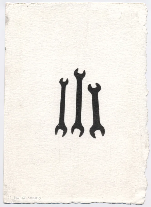 Wrenches, from the series Iconotypes. Unique liquid-emulsion print on watercolor paper.