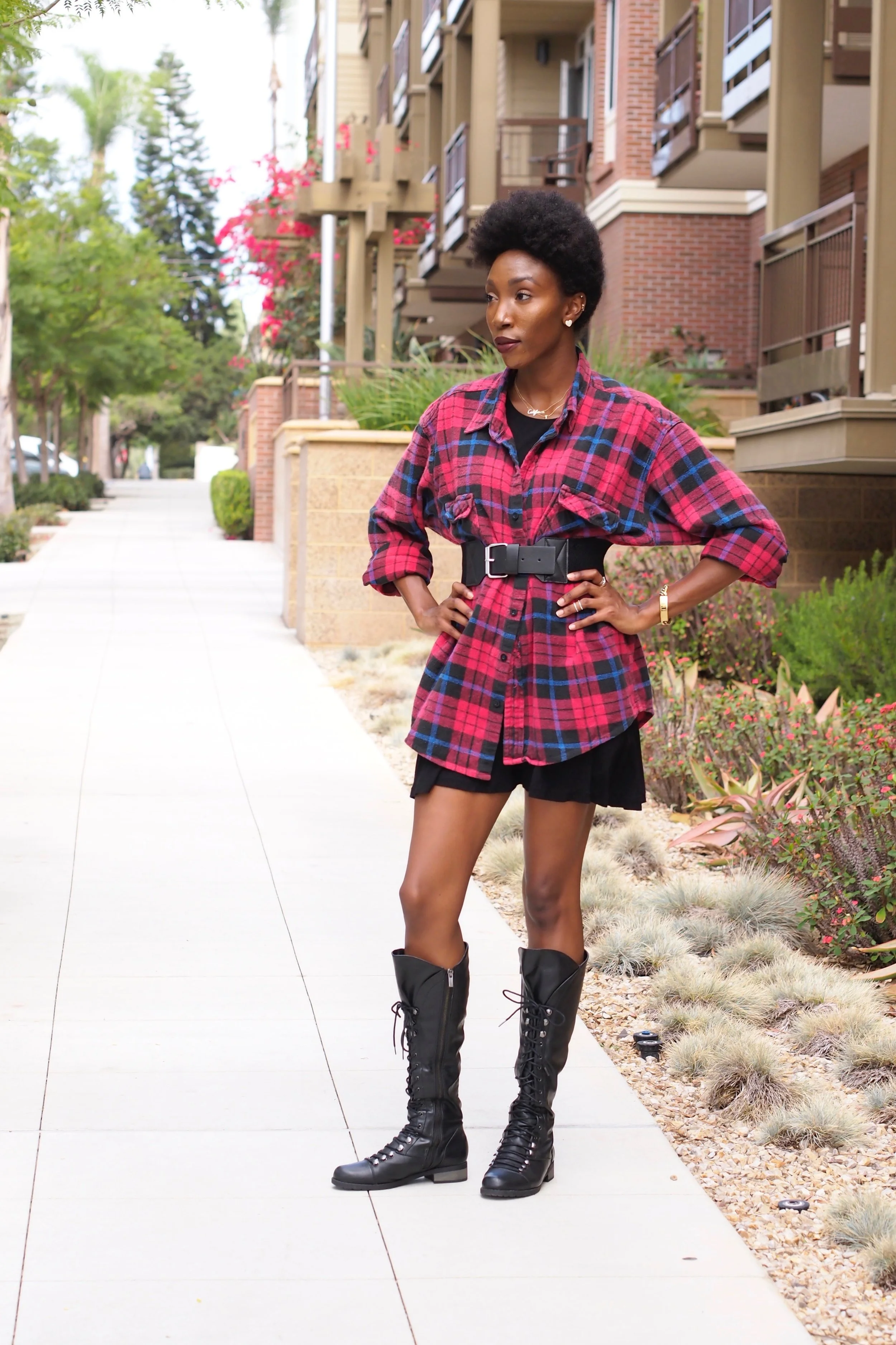 This Flannel is actually from the Mens section and I added a LBD to add a little length and for layering. Then I put a belt on top for Shape. I love shopping the Mens section!!! You can find the best oversized Shirts and make them dresses or add them to layered looks.