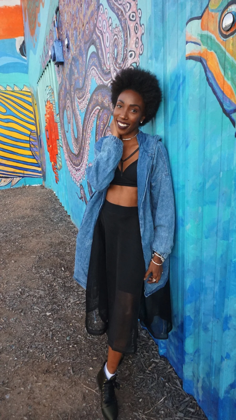 Outfit details: Jacket and Boots: TJ Maxx Bralette: Forever 21 Skirt: AGACI