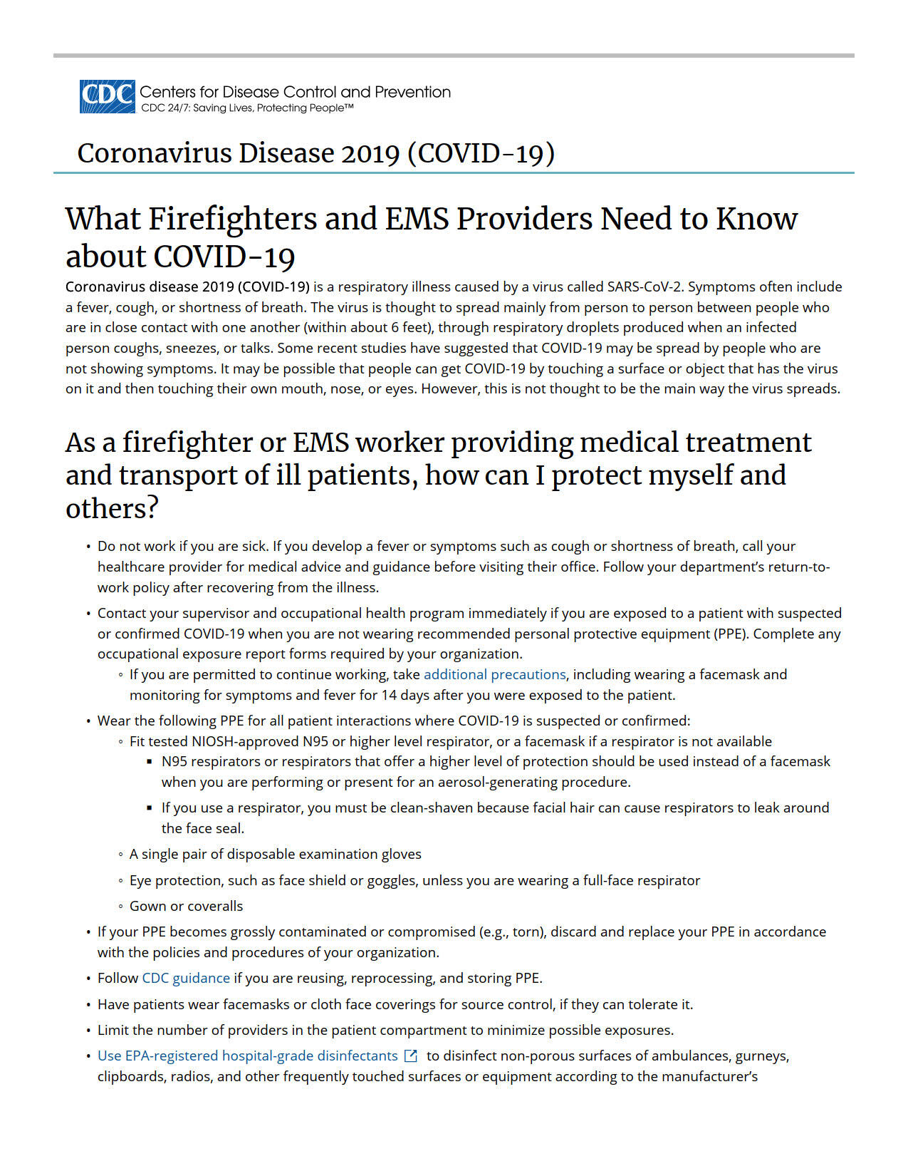 What Firefighters and EMS Providers Need to Know About COVID-19