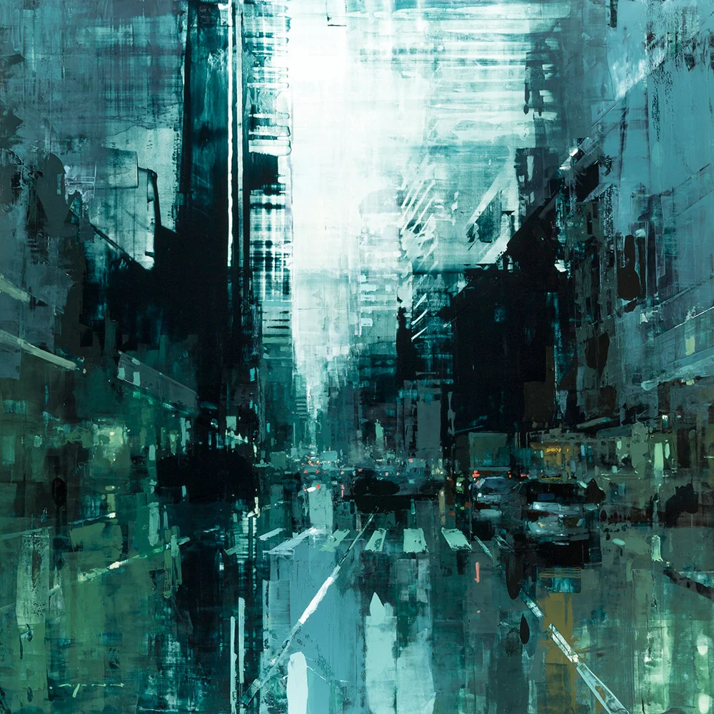 NYC #23, Jeremy Mann, 48x48" oil on panel at EVOKE Contemporary