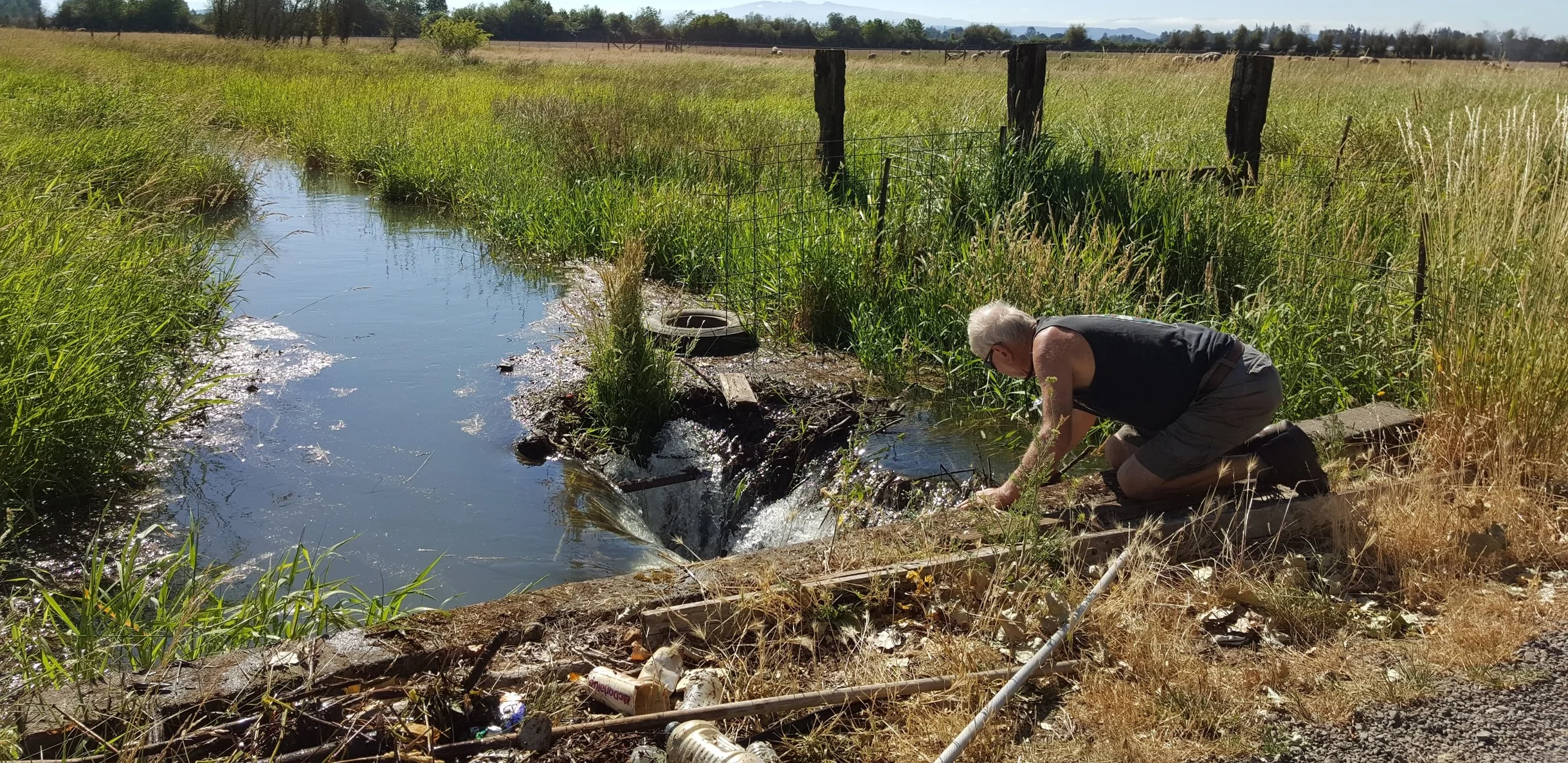 Fishing out tons of garbage thrown into ditch, finding its way to the irrigation canal.