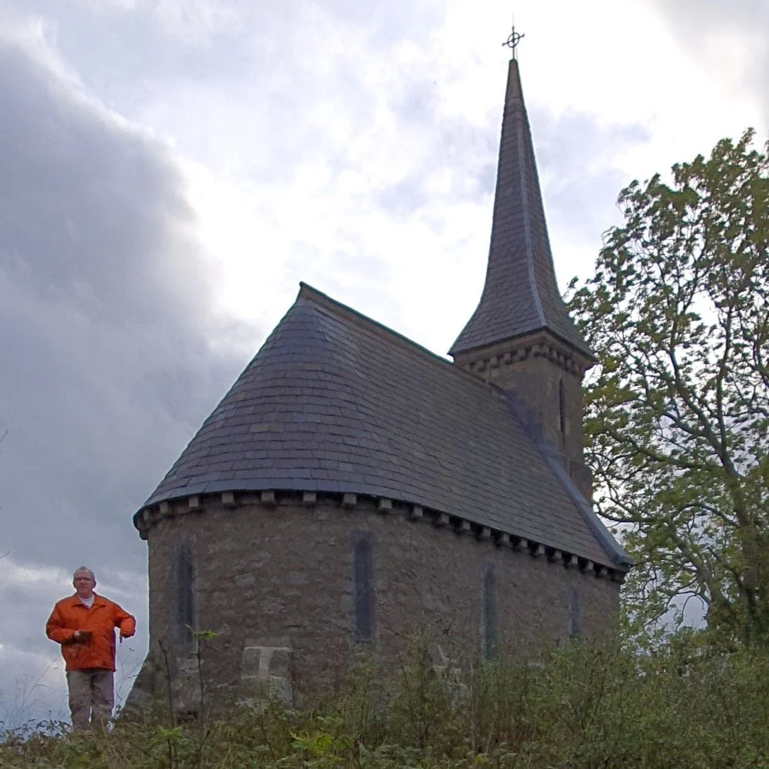  Kieran led some of the group up to the Rock Chapel, on a hill in a field near St Beuno’s.  on Saturday afternoon. PHOTO: Jan Allotey 