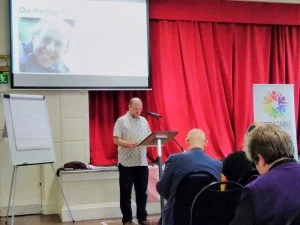 Warren Hartley presenting the theology and spirituality of Open Table at Coventry Central Hall, 21st October 2017