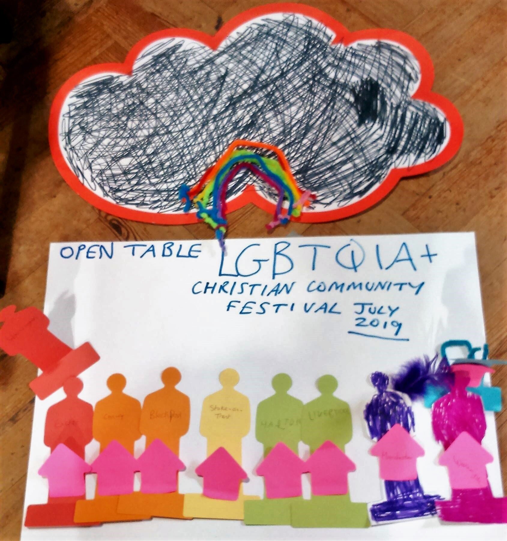  In 2016 a group imagined Open Table hosting an LGBTQIA+ Christian festival in 2019 - this is their artwork, showing 10 communities across England &amp; Wales 
