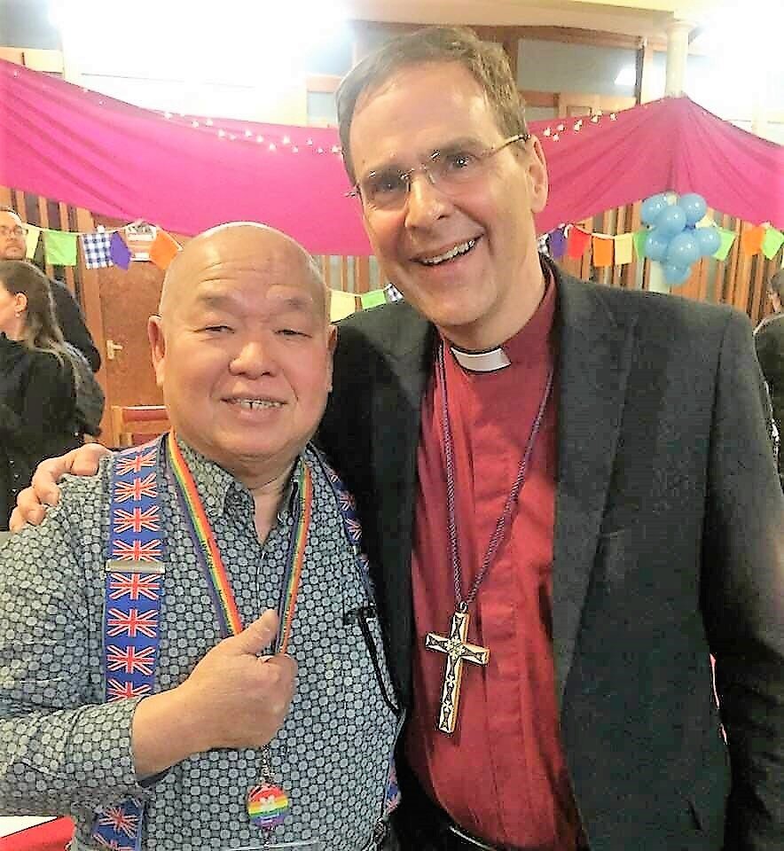  Bishop of Bradford Toby Howarth with Yew Fook Sam (Sam for short), a 67 year old Malaysian gay man seeking asylum in the UK with the support of Open Table, who shared his story 