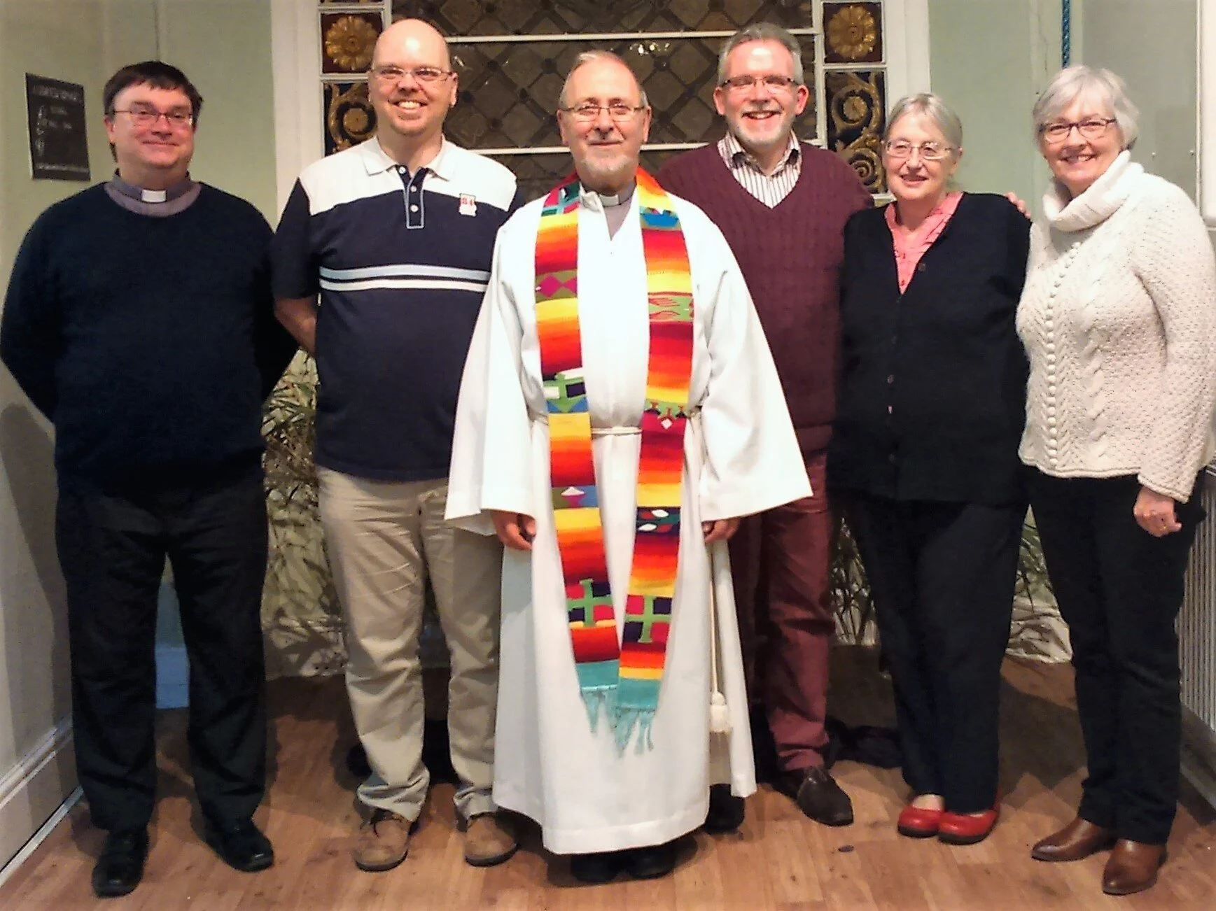  L-R: Rector of St Bride's Liverpool Canon Guy Elsmore, new Local Missional Leader Warren Hartley, Archdeacon of Liverpool Ricky Panter, new Local Missional Leader Kieran Bohan, Director of Church Growth Linda Jones, and Diocesan Missioner Janice Hill. 