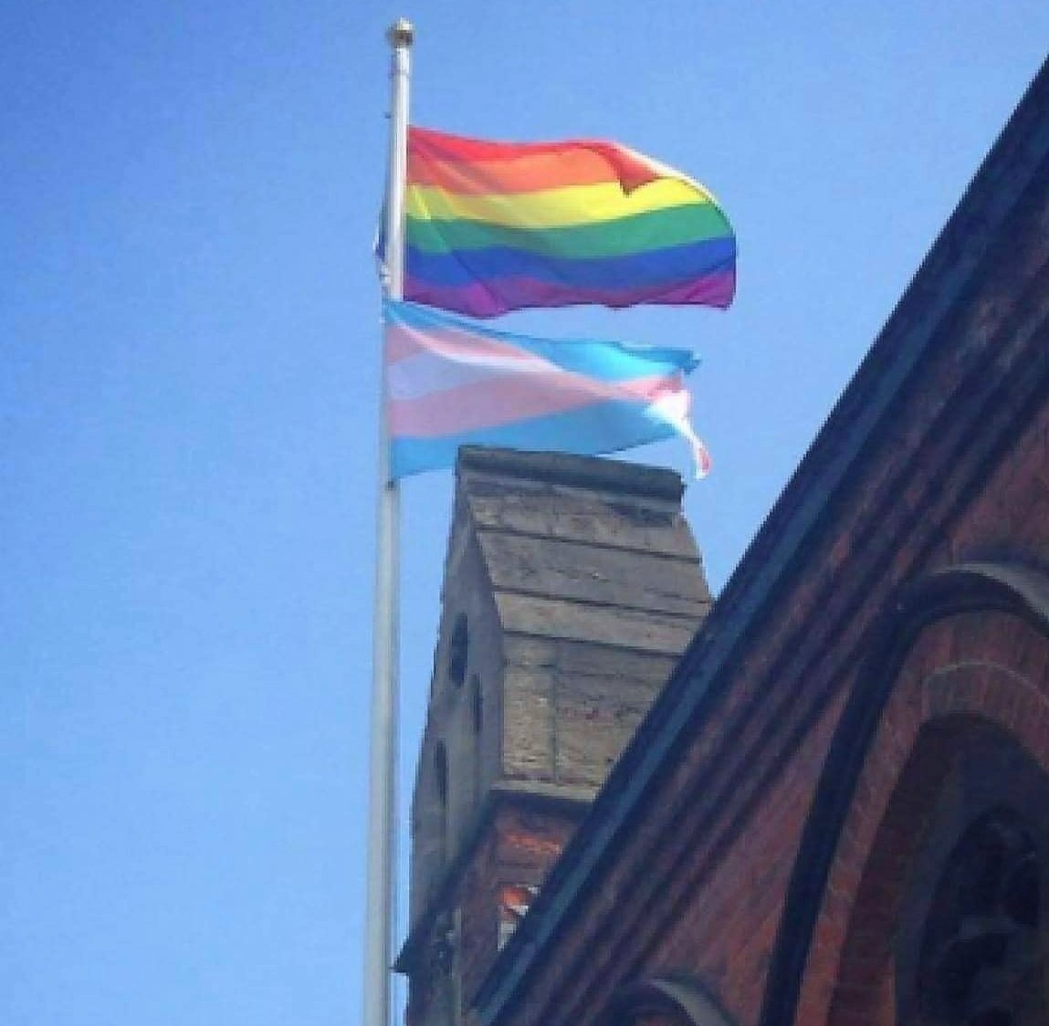  St James Hampstead flies Rainbow &amp; Trans Pride flags 