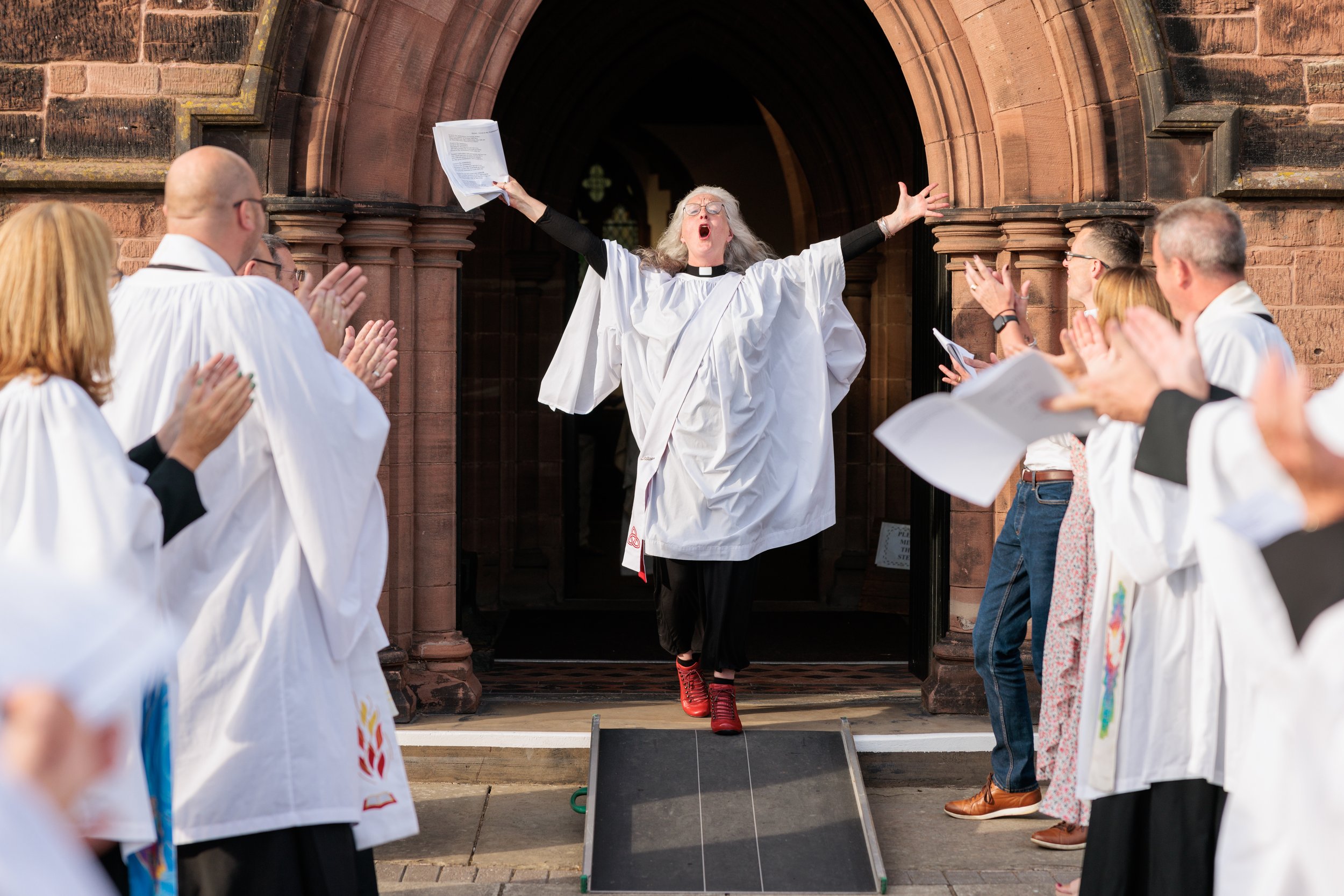  Revd Cate Jacobs, celebrating her ordination as a deacon in July 2022. She was ordained as a priest at Liverpool Cathedral on 10th June 2023. Cate led the communion celebration for Open Table#s 15th birthday in June 2023.  READ MORE . 