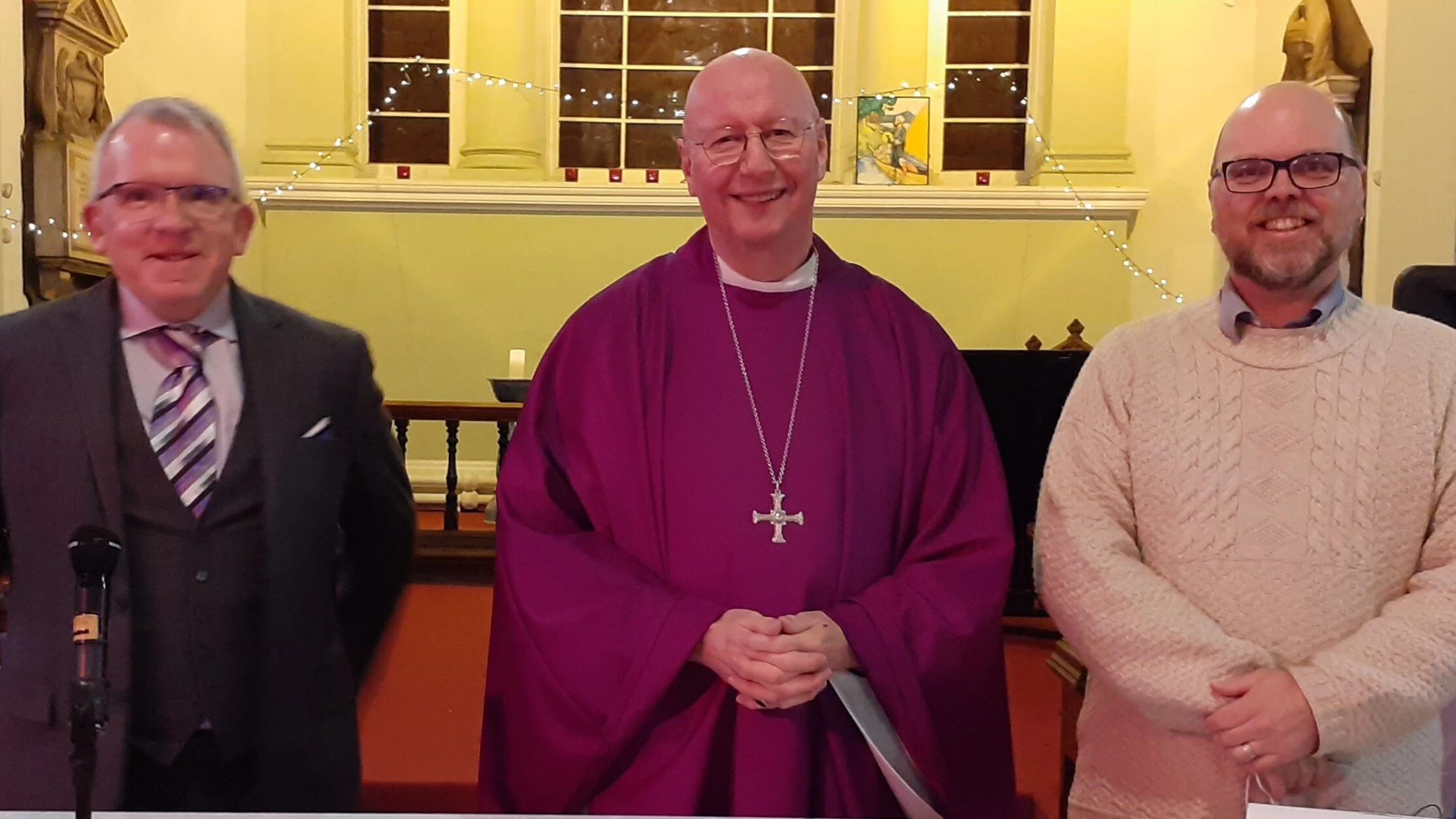 OTN Patron Bishop Paul Bayes (centre) with OTN Coordinator Kieran Bohan (left) and Open Table Liverpool co-facilitator Warren Hartley