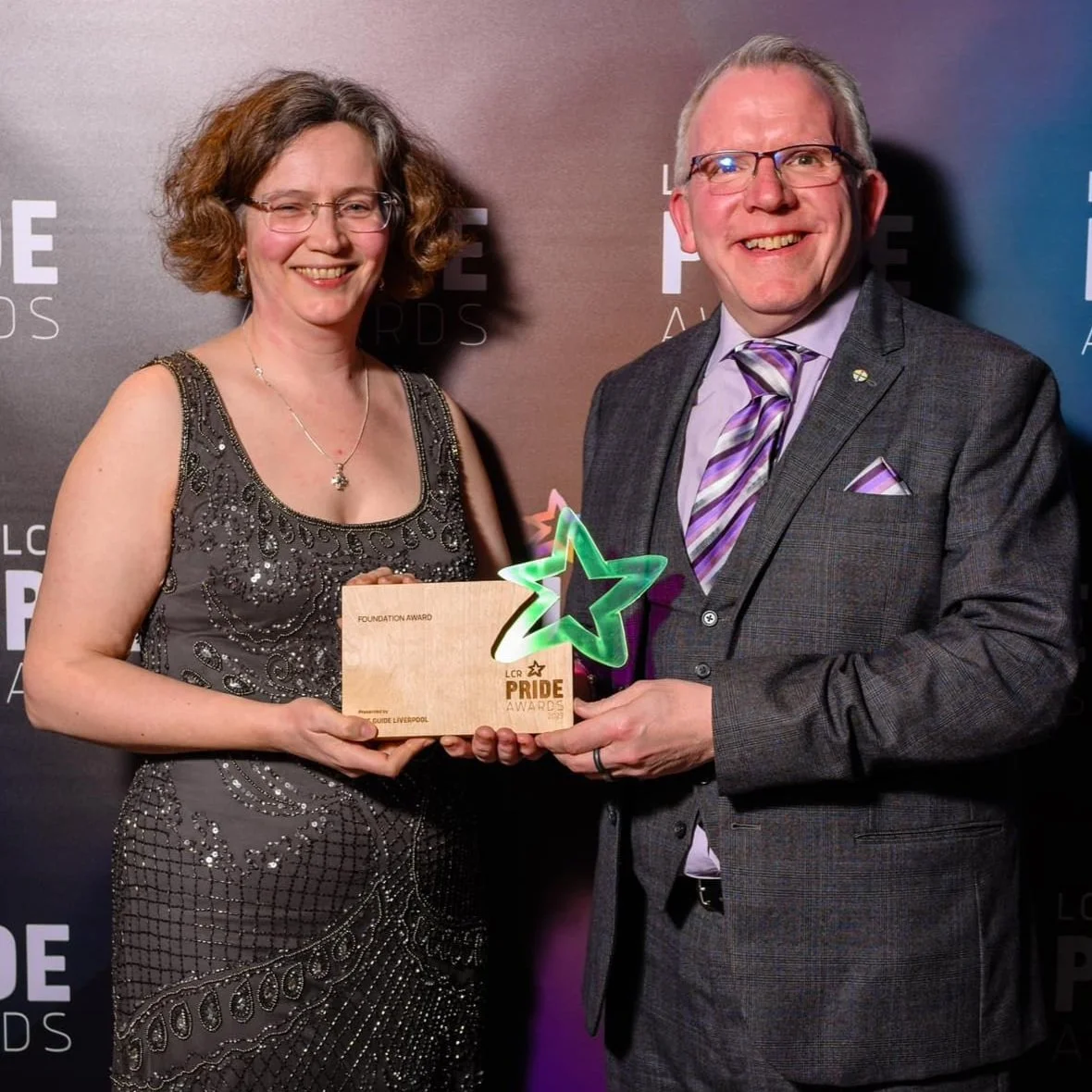  RECEIVING THE AWARD: Revd Dr Miranda Threlfall-Holmes, Acting Archdeacon of Liverpool, and Kieran Bohan, Coordinator of the Open Table Network. PHOTO: LCR Pride Foundation. 