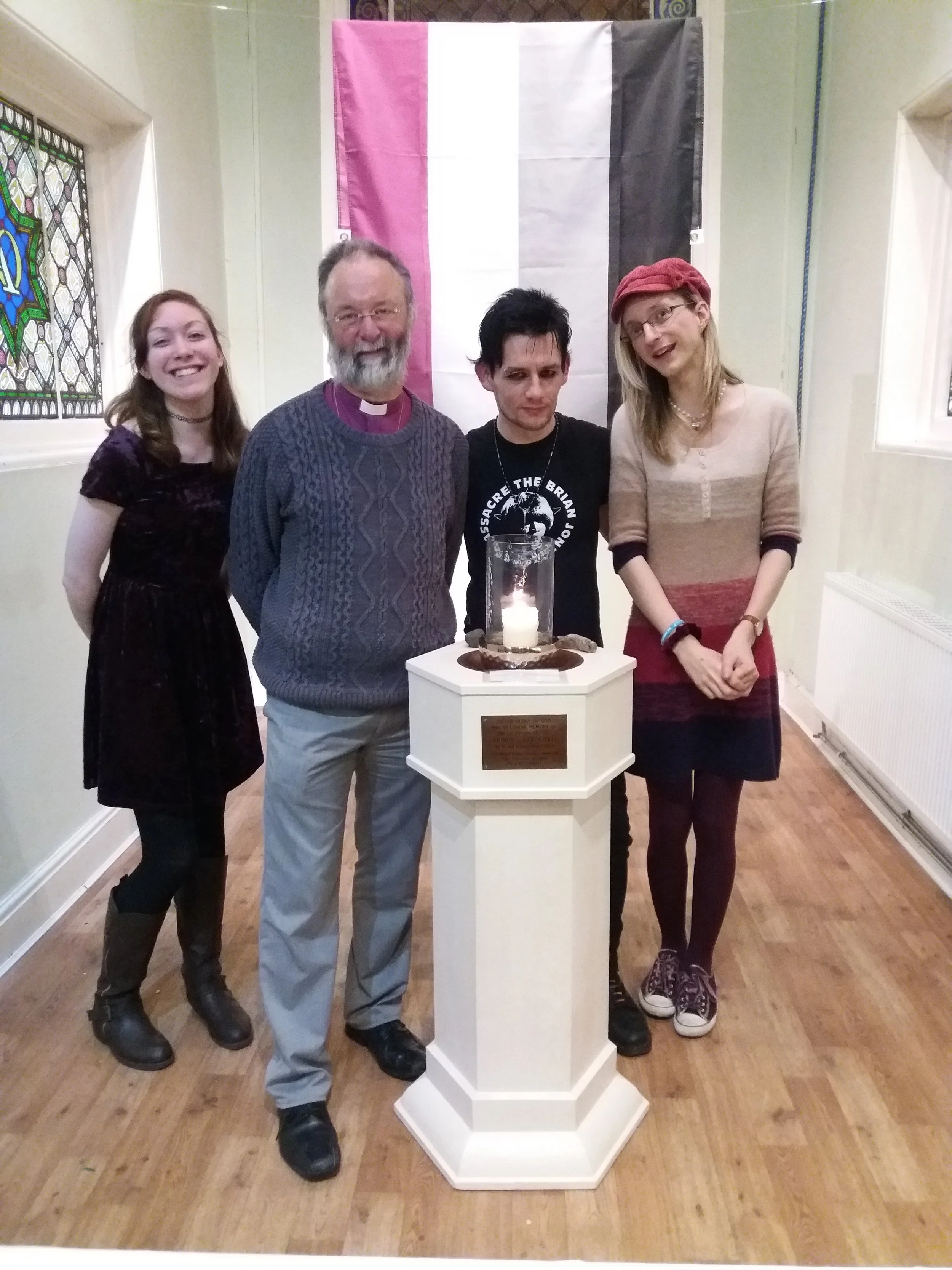  The Ace Crew (l-r): Katherine, honorary member Bishop Alan Wilson, Gary and Amy after the Open Table service on Sunday 16th October at St Bride’s Liverpool. 