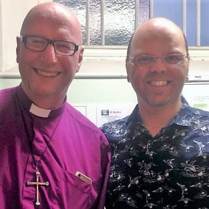  Bishop of Liverpool Paul Bayes with Open Table ministry facilitator Warren Hartley at St Bride’s Liverpool on Sunday 20th August 2017. 