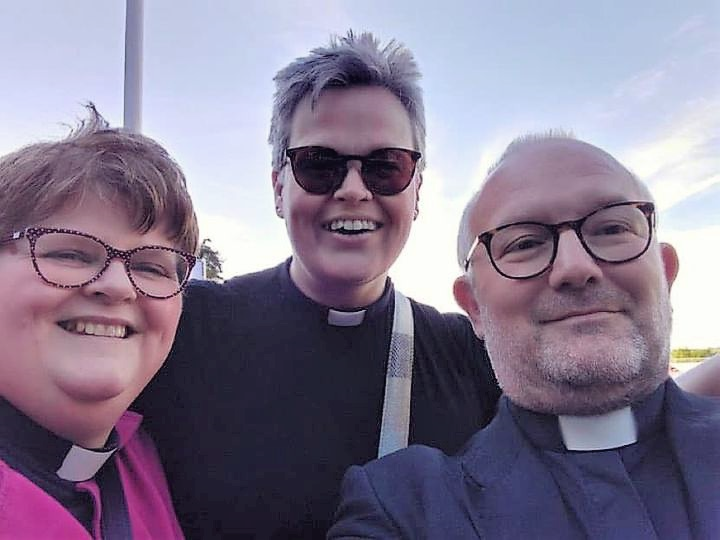 Revd Rose (centre) and friends at ICC Wales as Franklin Graham’s tour came to Newport
