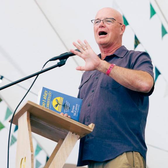   Brian McLaren , US public theologian and author of  Do I Stay Christian? A Guide For The Doubters, The Disappointed And The Disillusioned,  speaking at the Greenbelt Festival, August 2022. PHOTO:  Mark Kensett ,  Greenbelt Festival Official Pictures  