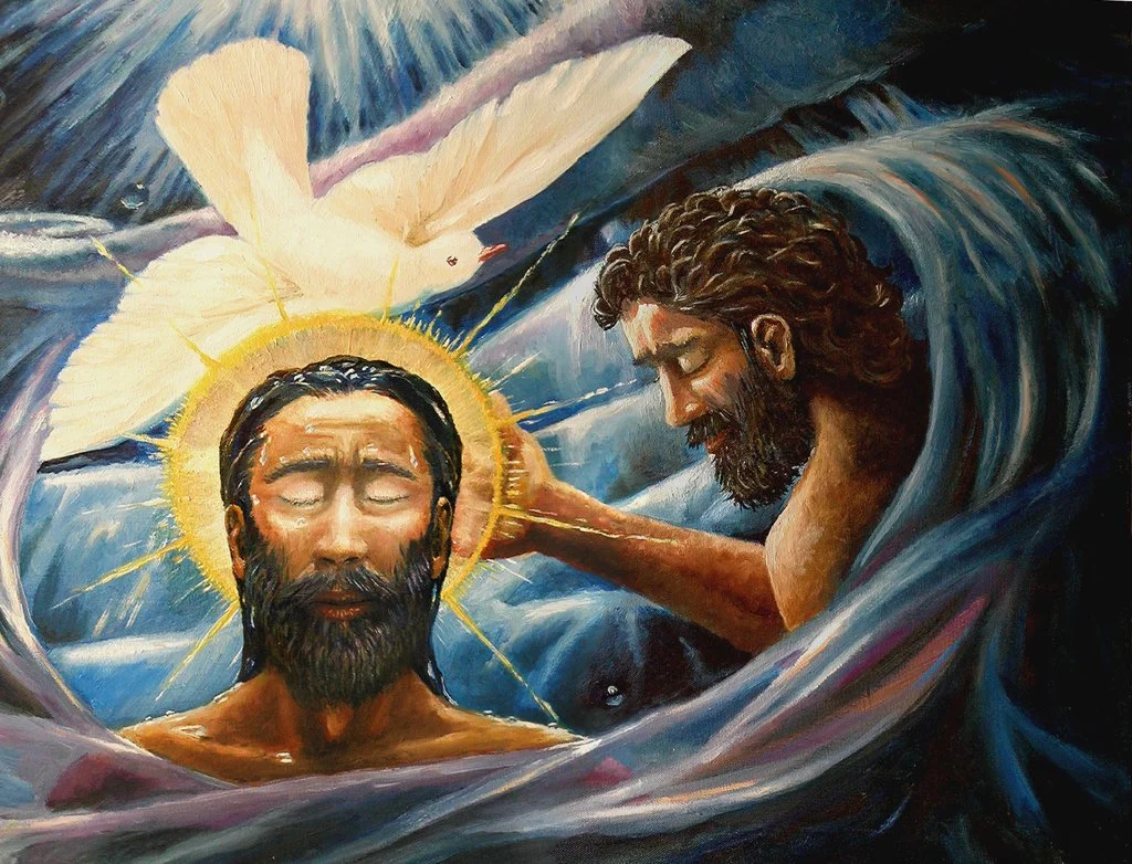   Baptism of Christ  - Jesus is baptized in the Jordan River by John. Painting by David Zelenka [2005]. Source:  Wikimedia Commons  