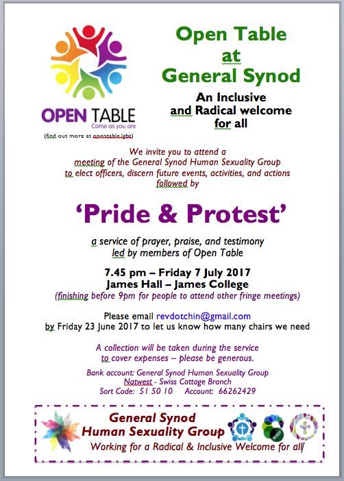  The flyer advertising the ‘Pride & Protest’ service at General Synod. 