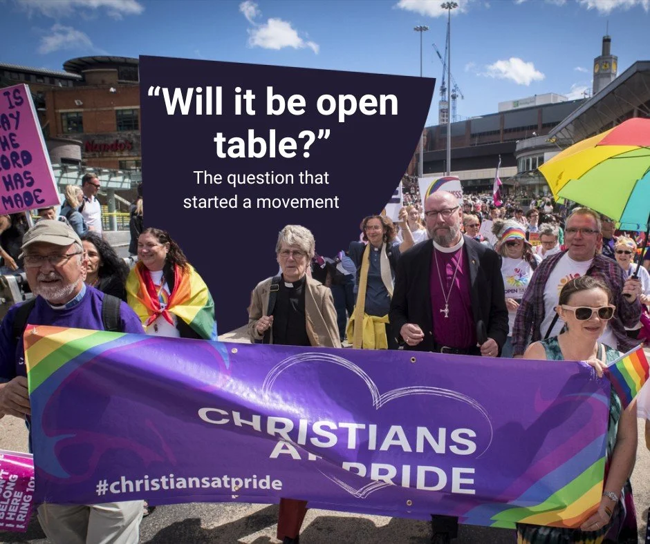  The graphic created by the Methodist Church for Kieran’s blog post, showing Kieran (right) with Christians At Pride in Liverpool in 2018 including the former Archdeacon of Liverpool, the former Chair of Liverpool Methodist District (centre), the current Archdeacon of Liverpool and former Bishop of Liverpool (right of centre). 