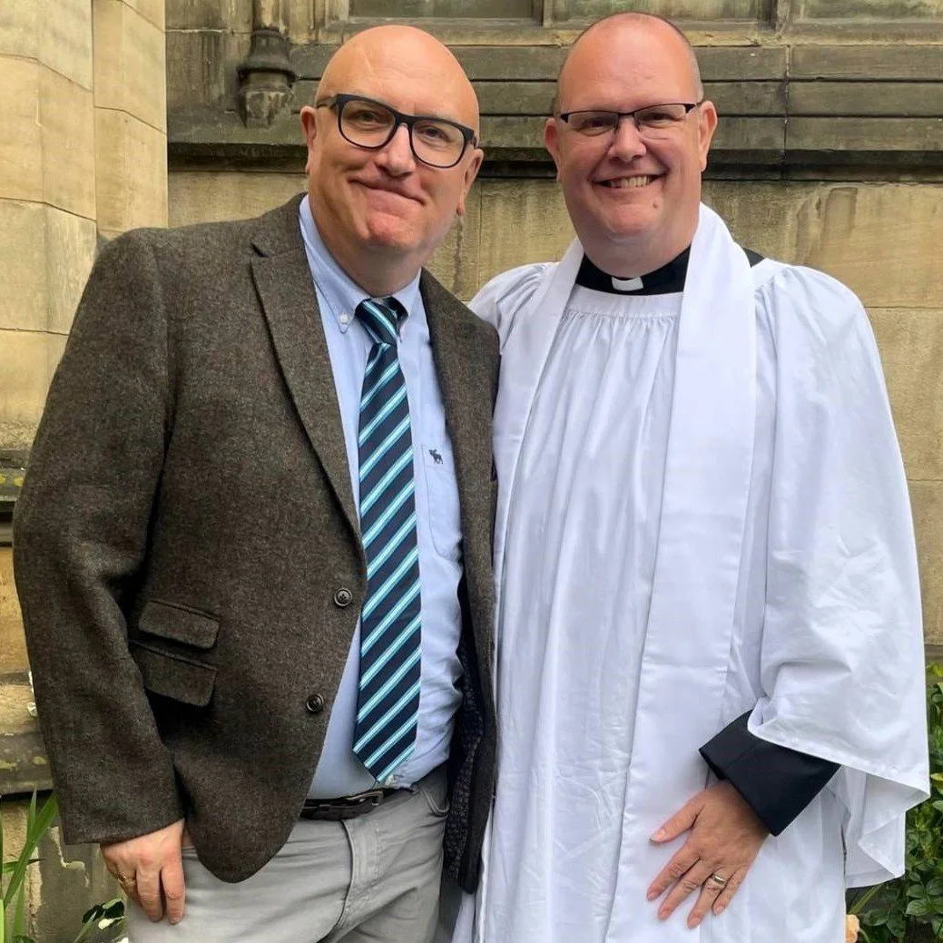  Nick Birnie-Campbell [right] with his civil partner Colin at Manchester Cathedral on the day of Nick’s ordination. 