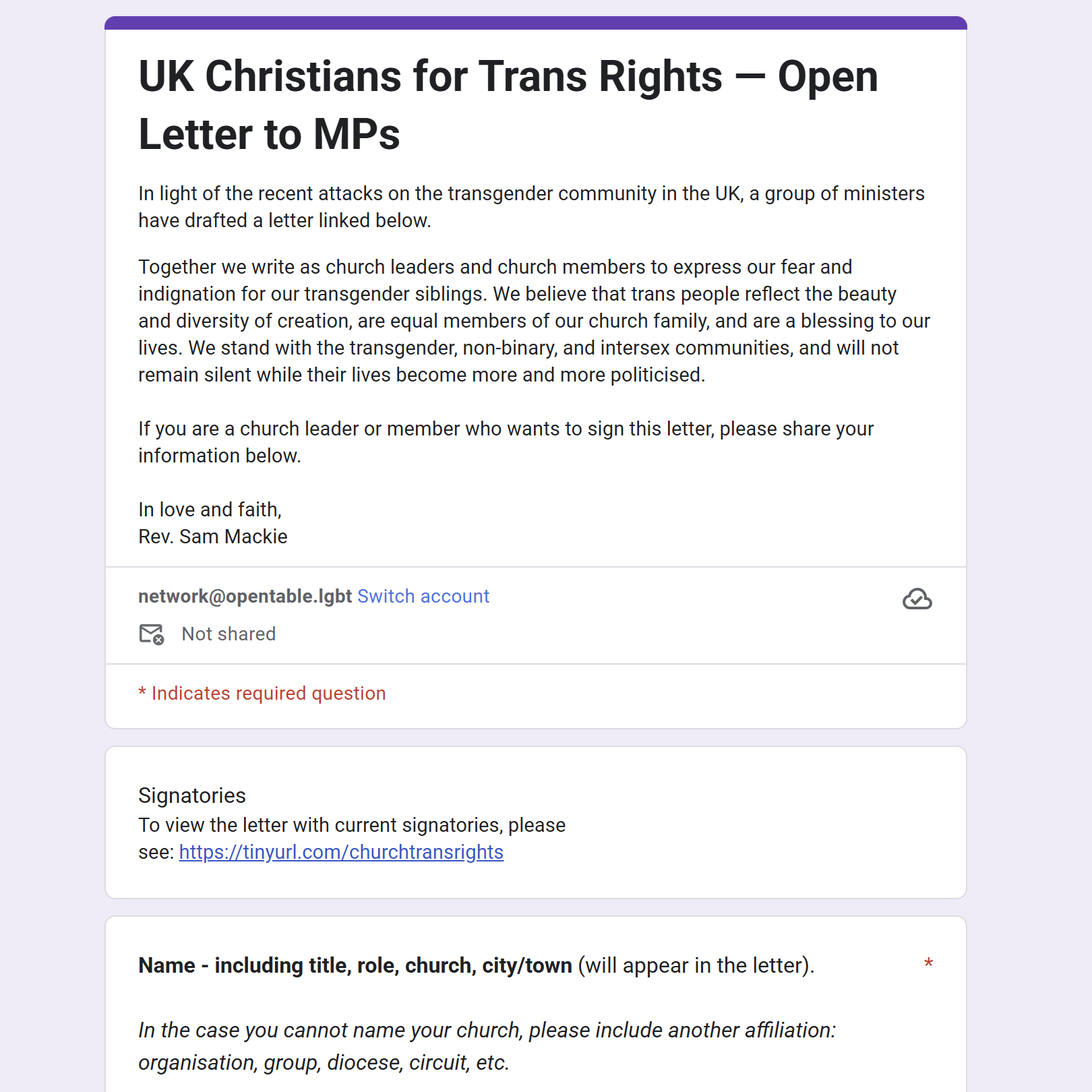  Screenshot of the ‘UK Christians for Trans Rights’ open letter to MPs. Click on the image to read the letter and add your support. 