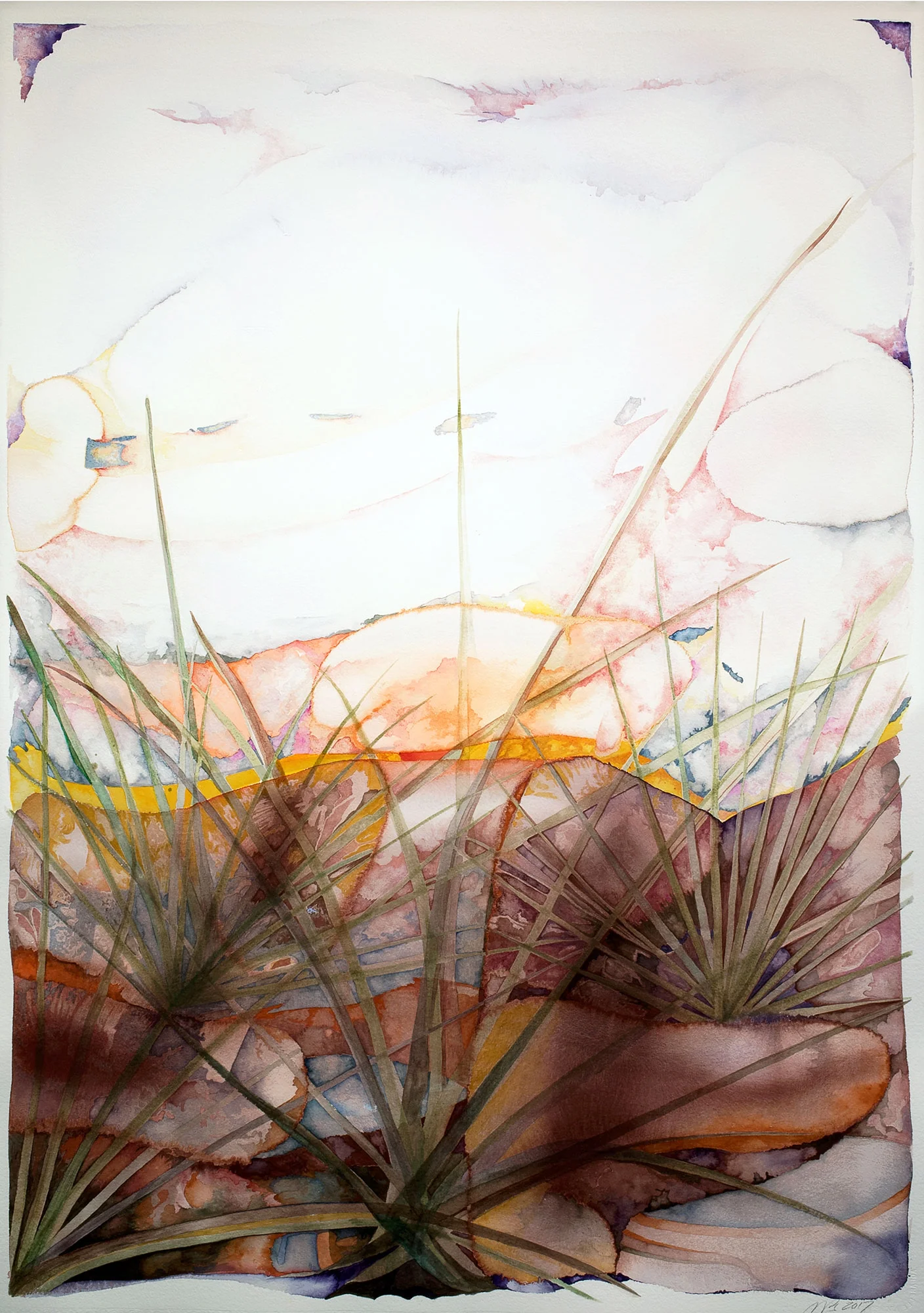 Emerging Sunset, 2017, watercolor on Arches watercolor paper, 41 x 29 in.