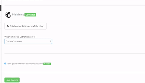3. Select the Mailchimp list where Gather would push new email leads.