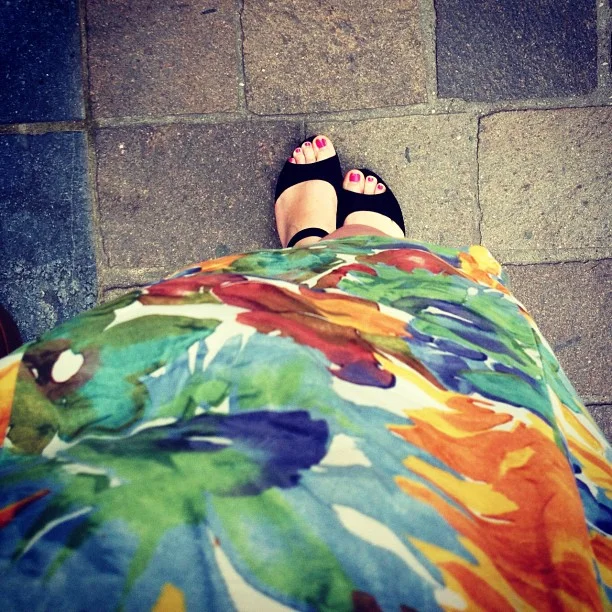 Wearing flatforms + one of my favourite dresses: this one was worn by my mom when she was my age #nowthatsvintage (Taken with Instagram )